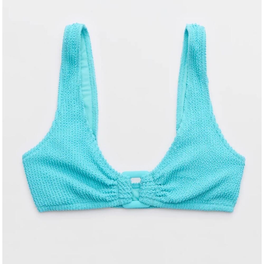 Aerie Shimmery Crinkle Ring Wide Strap Scoop Bikini Top - Size Large